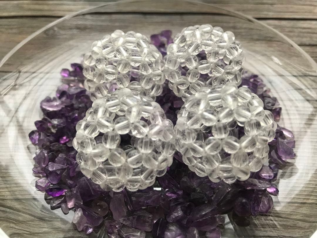 フラーレンクリエーター作　天然石水晶7A 5ミリ玉使用　4個セット　結界浄化に