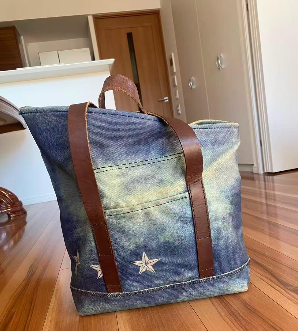 DIESEL大容量トートバッグ・本革ｘデニム・撥水ダメージ加工×不対称デザイン