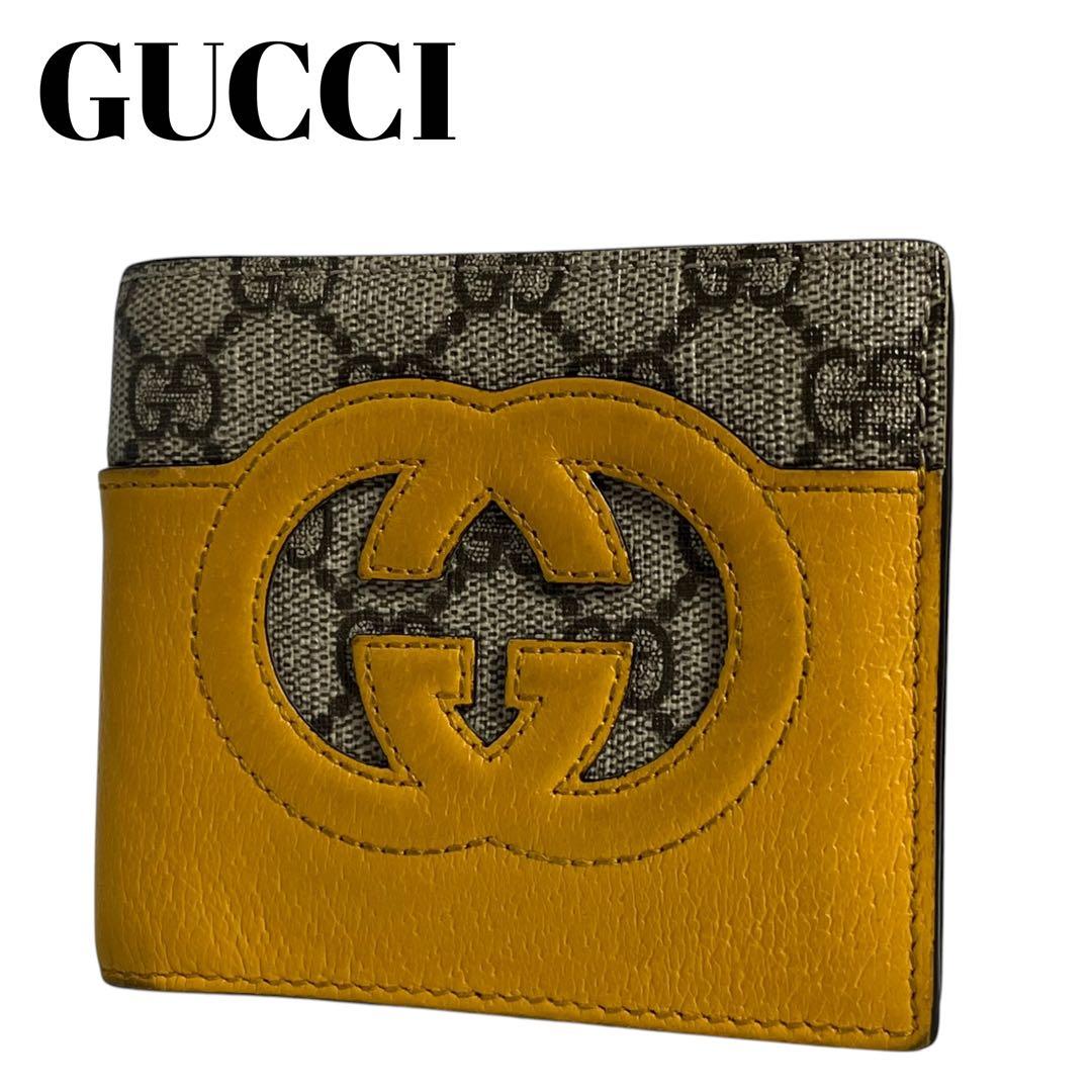 希少✨グッチ 二つ折り財布 カットアウト GG ロゴ インターロッキング PVC