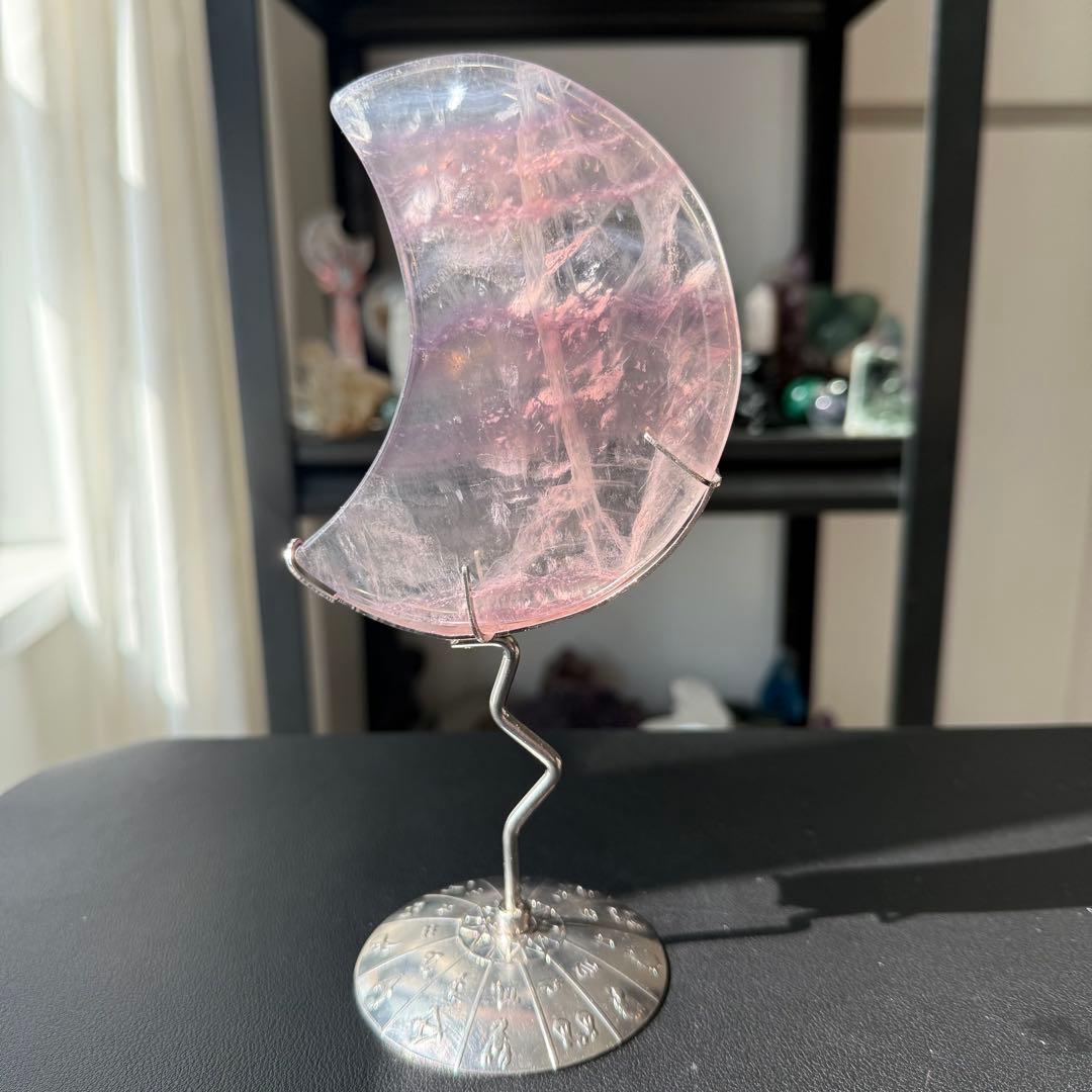 【sato】天然石フローライトの月　置物　台座付きNO.021304