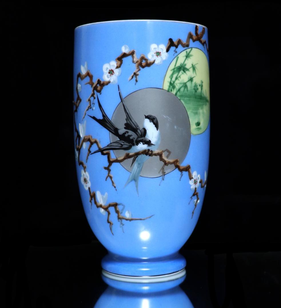 オールド・バカラ レア型 オパーリンクリスタル製 日本趣味 花鳥図飾壷 花瓶