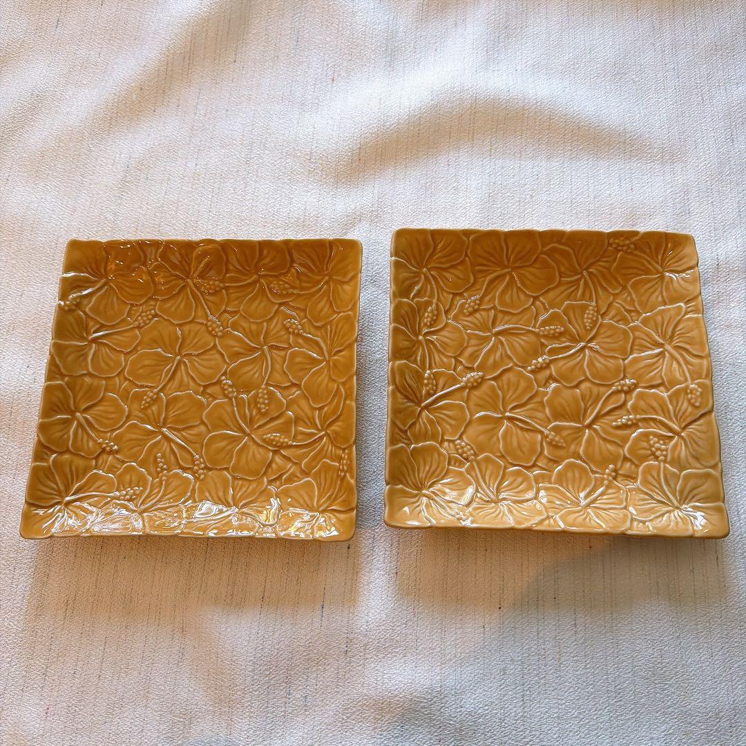 【新品】ジェンガラ 2枚セット ハイビスカス イエロー 正方形