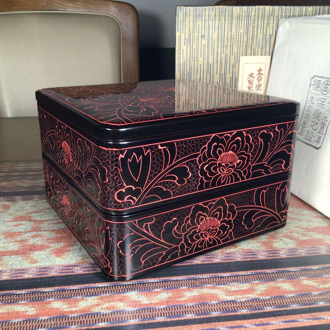 越前塗　木曽塗　信州木曽平澤　丸庄漆器店　『木製堅地漆器』　重箱