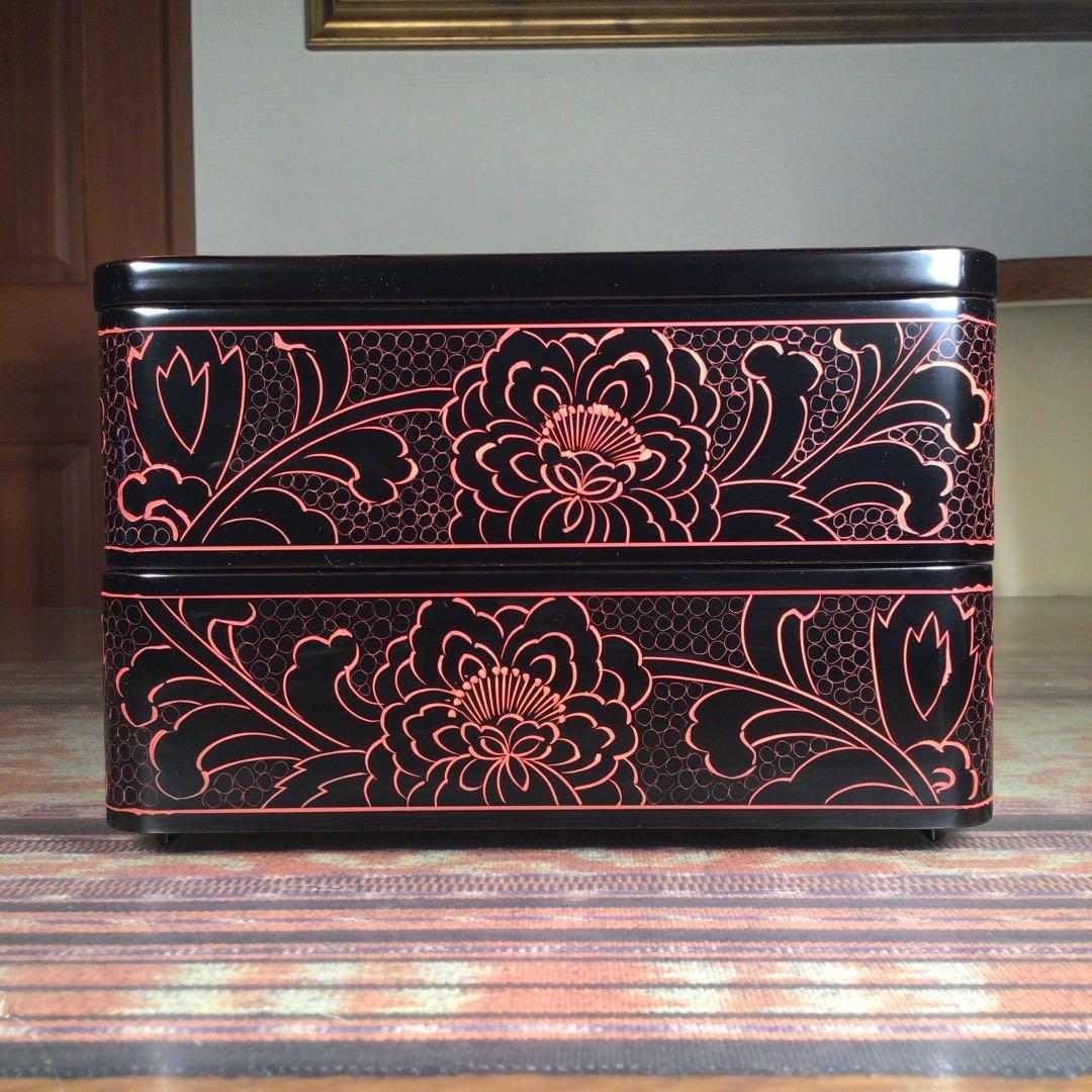 越前塗　木曽塗　信州木曽平澤　丸庄漆器店　『木製堅地漆器』　重箱