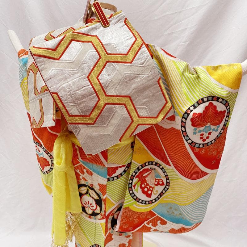 410ag72帯締め帯揚げしごき◎七五三 着物&袋帯&長襦袢 セミアンティーク