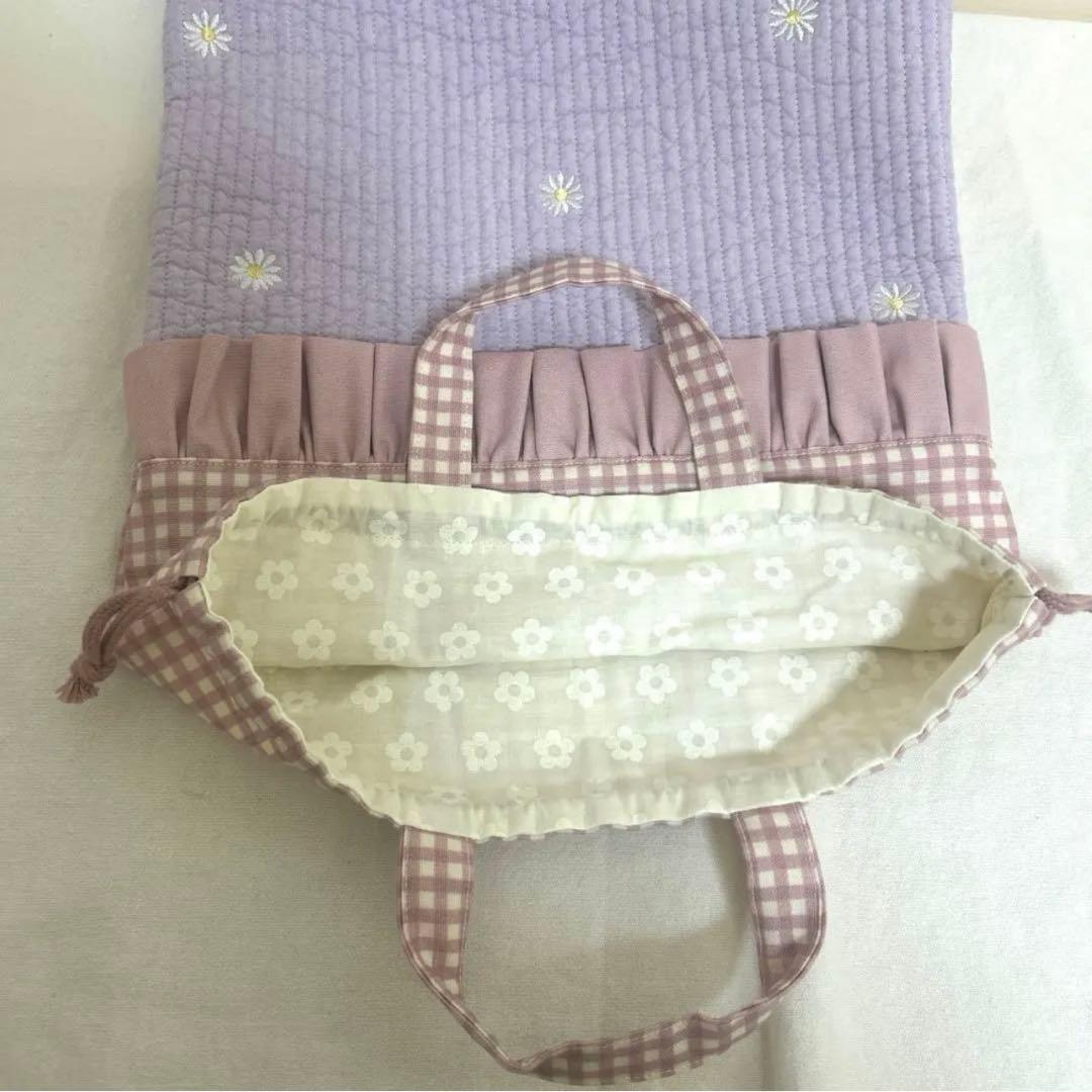 入園入学セット　【マーガレットヌビ×くすみピンク】　女の子　レッスンバッグ　紫