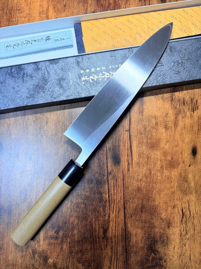 正本　相出刃　包丁　本霞玉白鋼　8寸　水牛柄