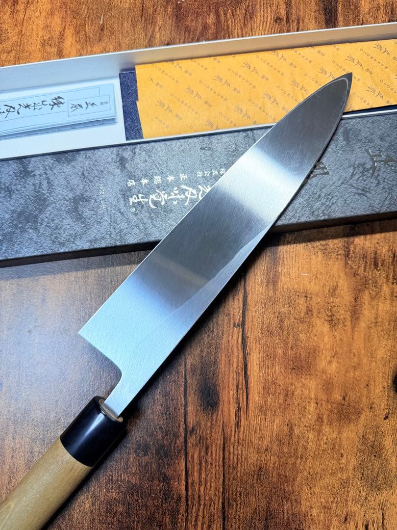 正本　相出刃　包丁　本霞玉白鋼　8寸　水牛柄