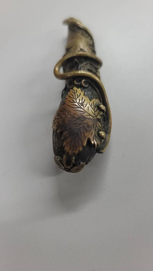 時代物　古銅　象嵌装飾入り　矢立て　書道具　筆入り　小さい