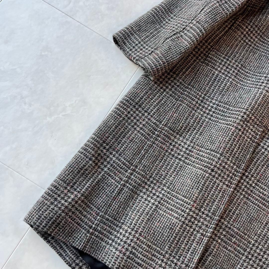 MACPHEE マカフィー 上質ウールグレンチェックロングコートグレー34