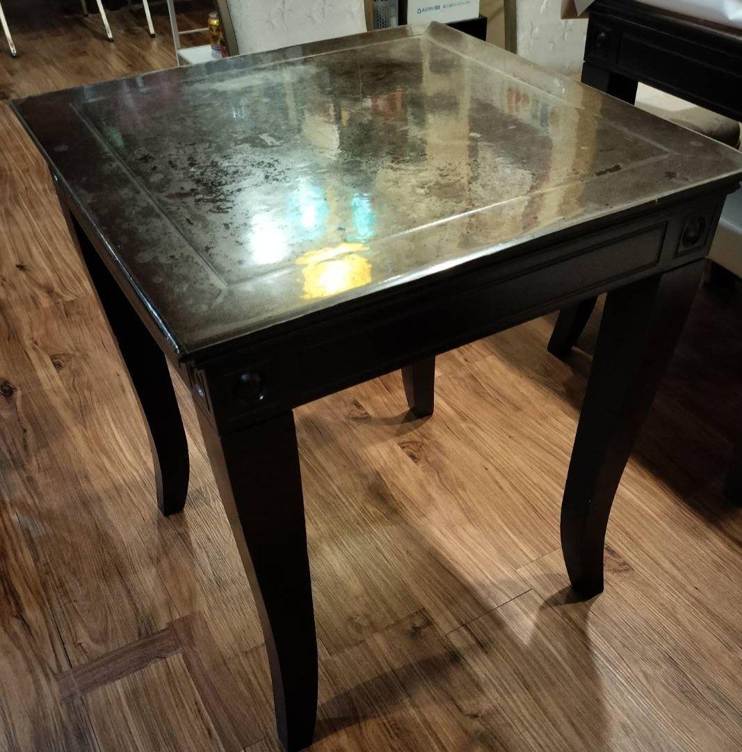 アジアン家具　テーブル　アンティーク　黒　木製　正方形