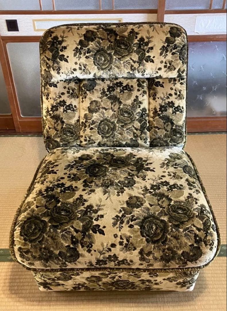 オールドカリモク 一人掛けソファ 花柄 グリーン