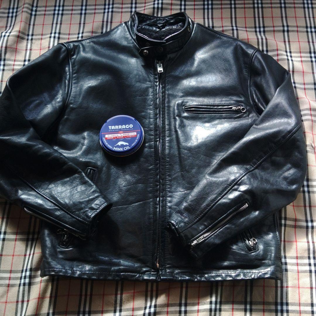 schott ブラックレザーシングルライダースジャケット 42