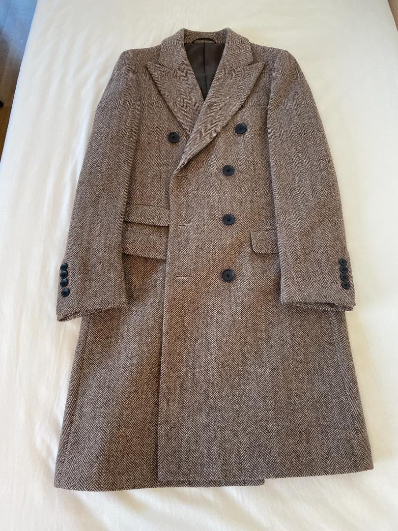 ブラウンツイード ダブルブレスト チェスターコート