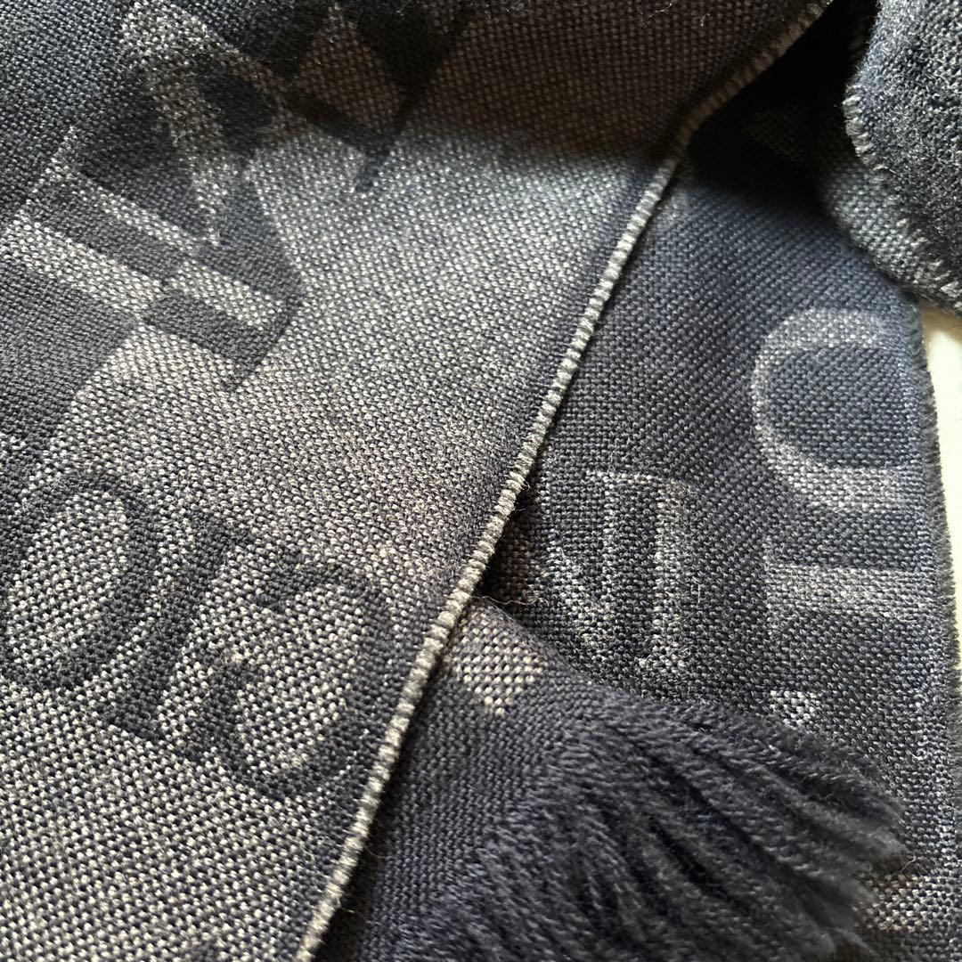 美品✨ジョルジオアルマーニ ウールマフラー フリンジ ロゴ ジャガード 黒