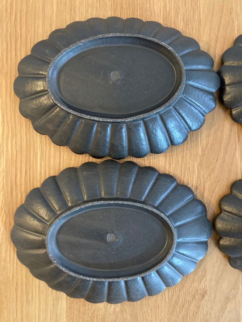 【未使用】高島大樹さん 黒釉 輪花 楕円皿 4枚セット