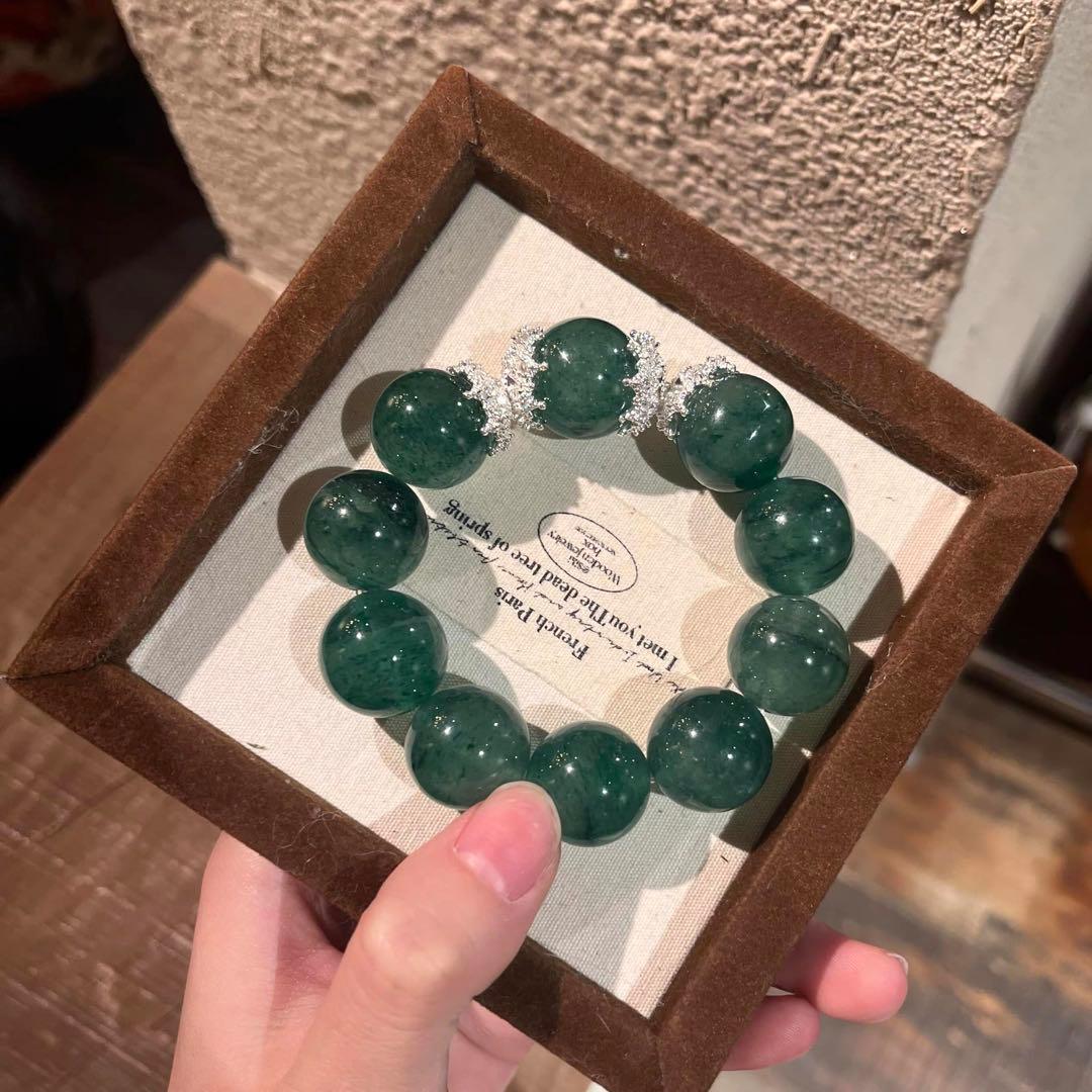 天然石 グリーンクォーツ ブレスレット 大粒14mm 透き通る輝き