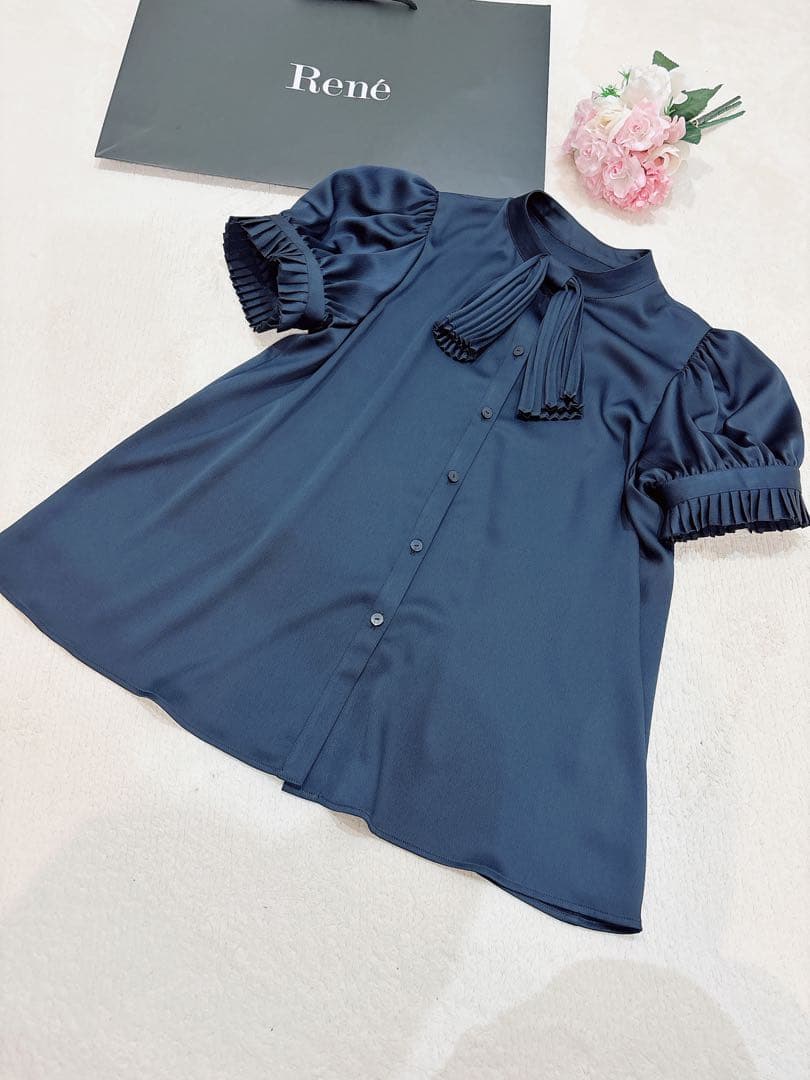 【極美品】Rene ルネ パフスリーブ 半袖ブラウス ネイビー38