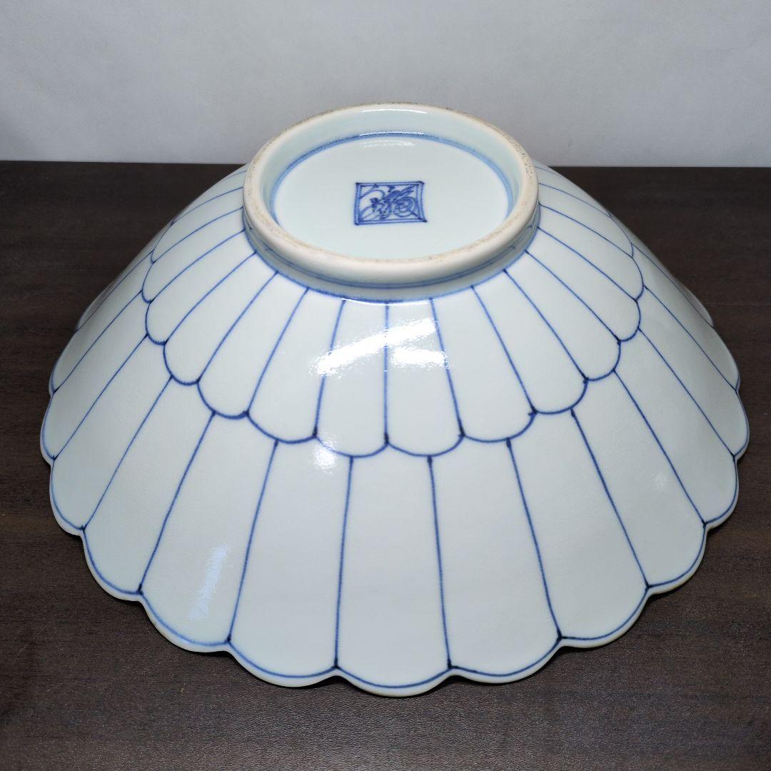 福泉窯 染付 波兎文 菊割 大鉢 口径約29cm