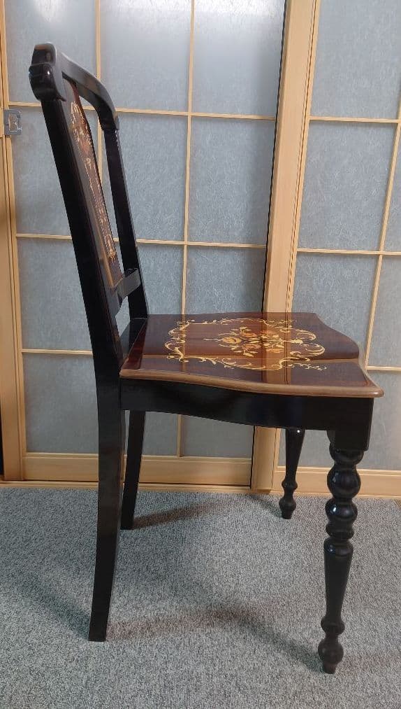 イタリア製 椅子 チェア 象嵌 木製 無垢 ①