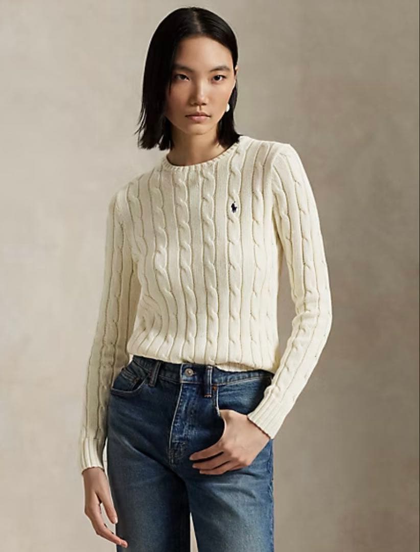 【新品未使用】ラルフローレン ケーブルニットコットンクルーネックセーター　白