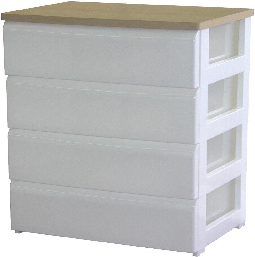 PES CST　収納チェスト　4段　ナチュラル＊ホワイト　幅74㎝