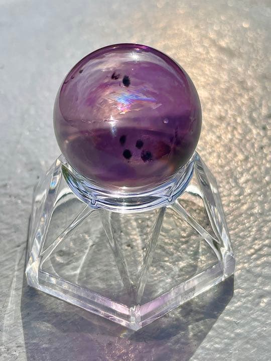 レア　虹入り　ロマネサイトインアメジスト　玉丸　ロマネシュ鉱　天然石　置物　開運