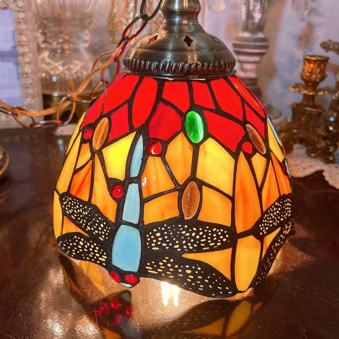 とんぼ モチーフ ステンドグラス ペンダントランプ 1灯式 シーリングランプ