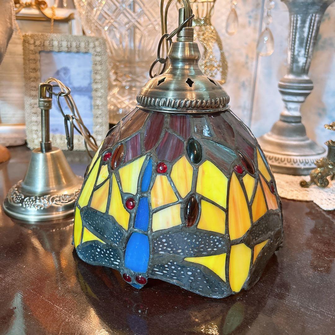 とんぼ モチーフ ステンドグラス ペンダントランプ 1灯式 シーリングランプ