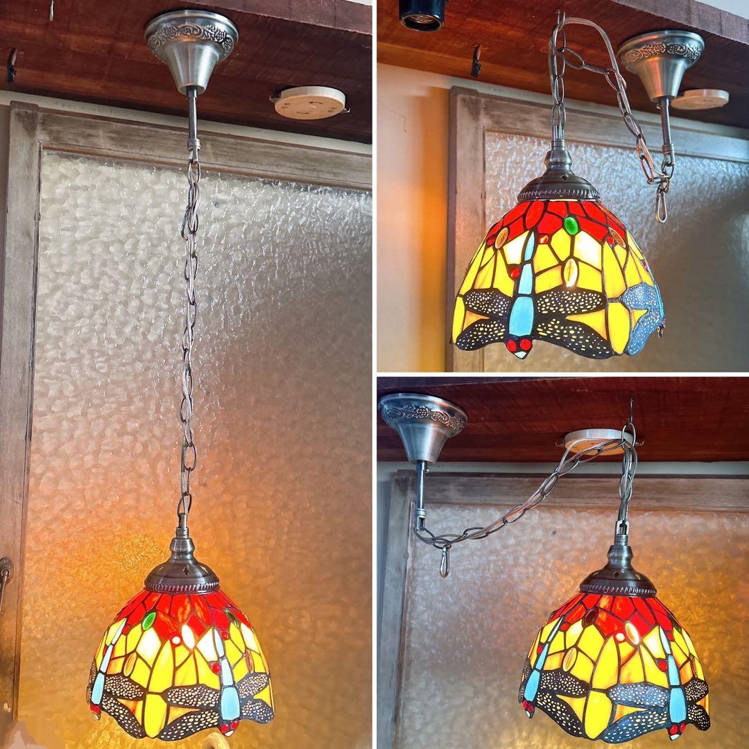 とんぼ モチーフ ステンドグラス ペンダントランプ 1灯式 シーリングランプ