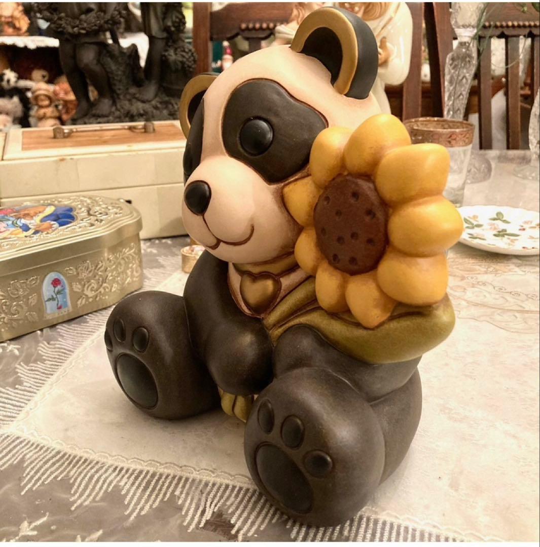 イタリア製　THUN パンダ　向日葵　フィギュリン　置物　人形　陶器　陶磁器