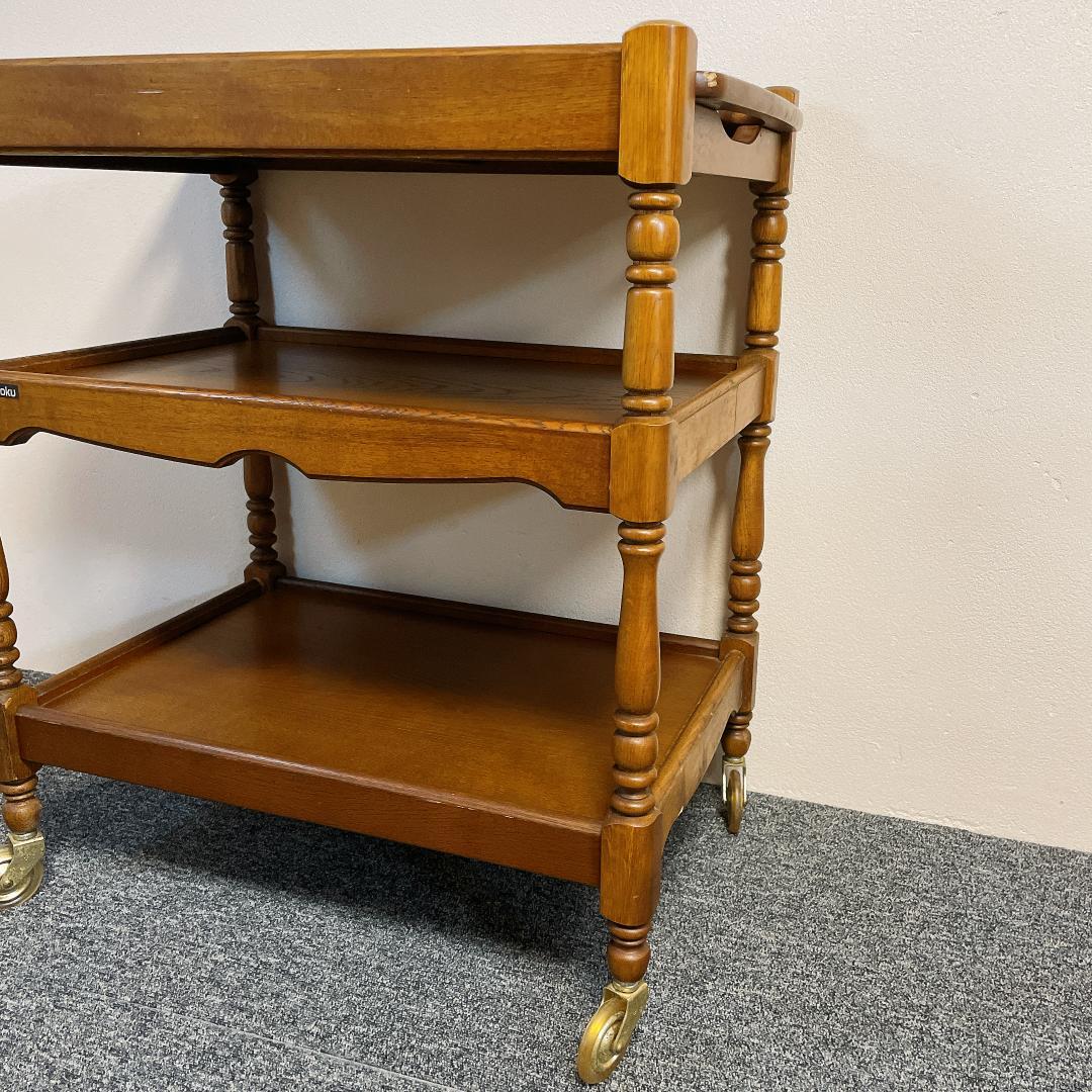 美品　カリモク キッチンワゴン 3段 キャスター アンティーク トレー取外し可