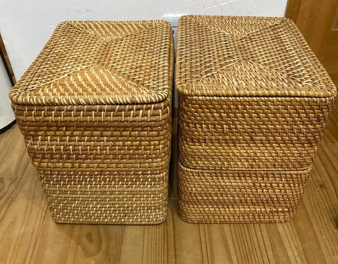 無印良品　ラタン製　バスケット4個+蓋2個セット