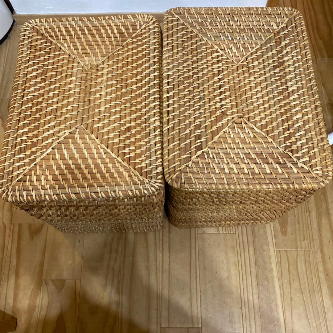 無印良品　ラタン製　バスケット4個+蓋2個セット