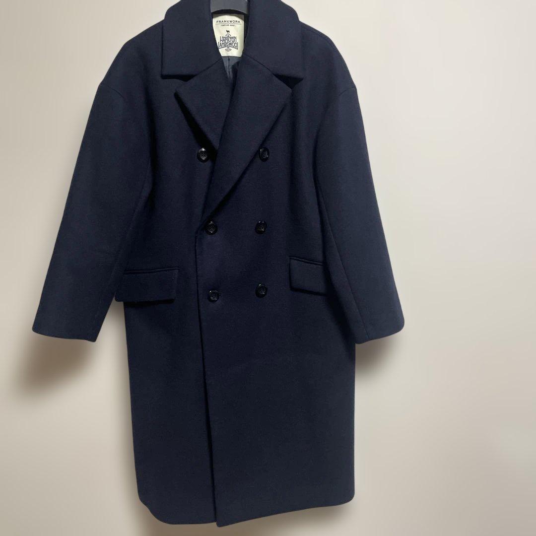 OT1FRAMEWORK ネイビーダブルブレストチェスターコート36