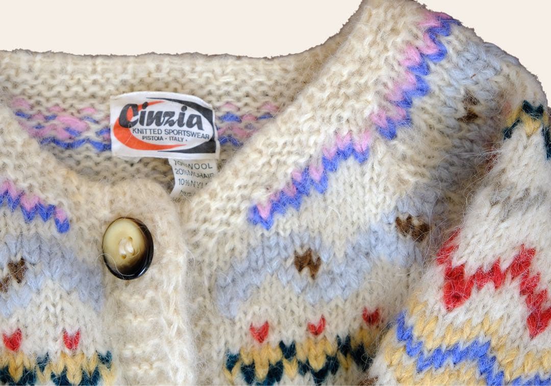 70s ユーロ ヴィンテージ クリーム色 ニット 古着 鳥刺繍 手編み 民族衣装