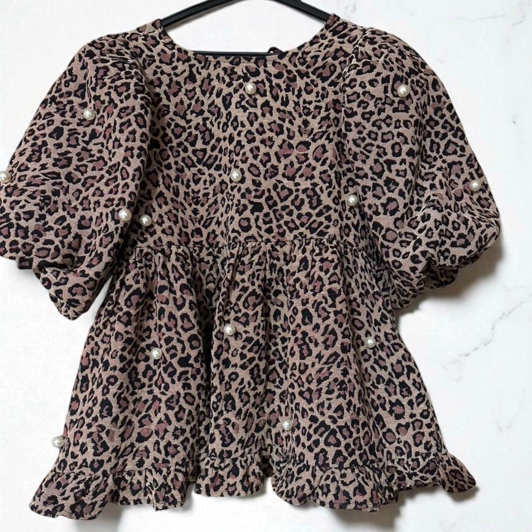 MARRY ME ヒョウ柄パール付き半袖トップス