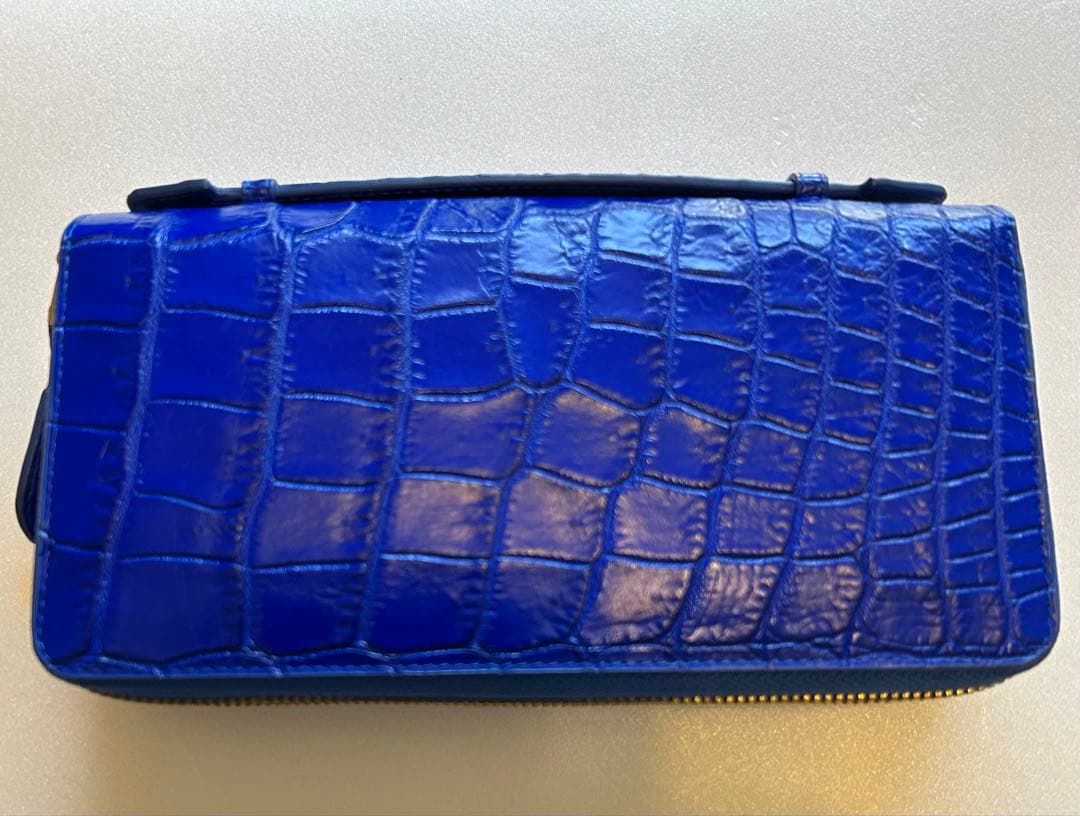 クロコダイル　ダブルファスナー　長財布　ワニ革財布　ブルー