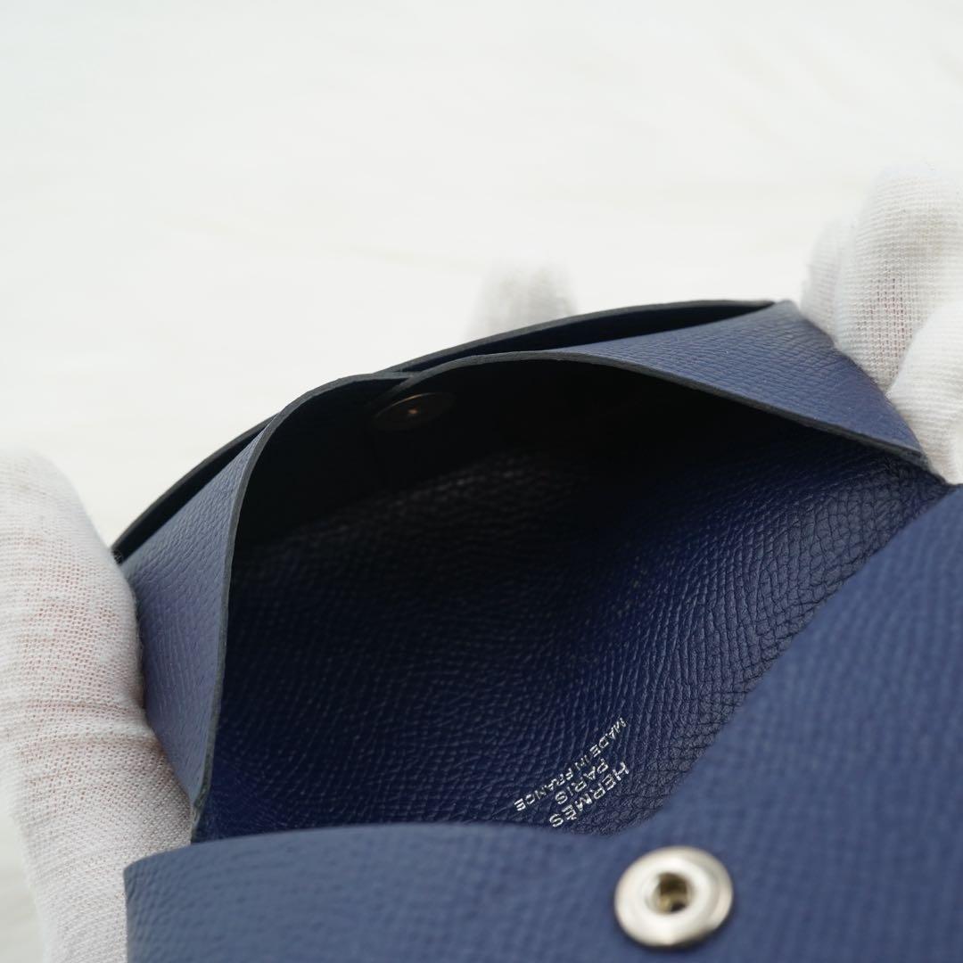極美品　HERMES エルメス　小銭入れ　ケース　レザー　ネイビー　希少