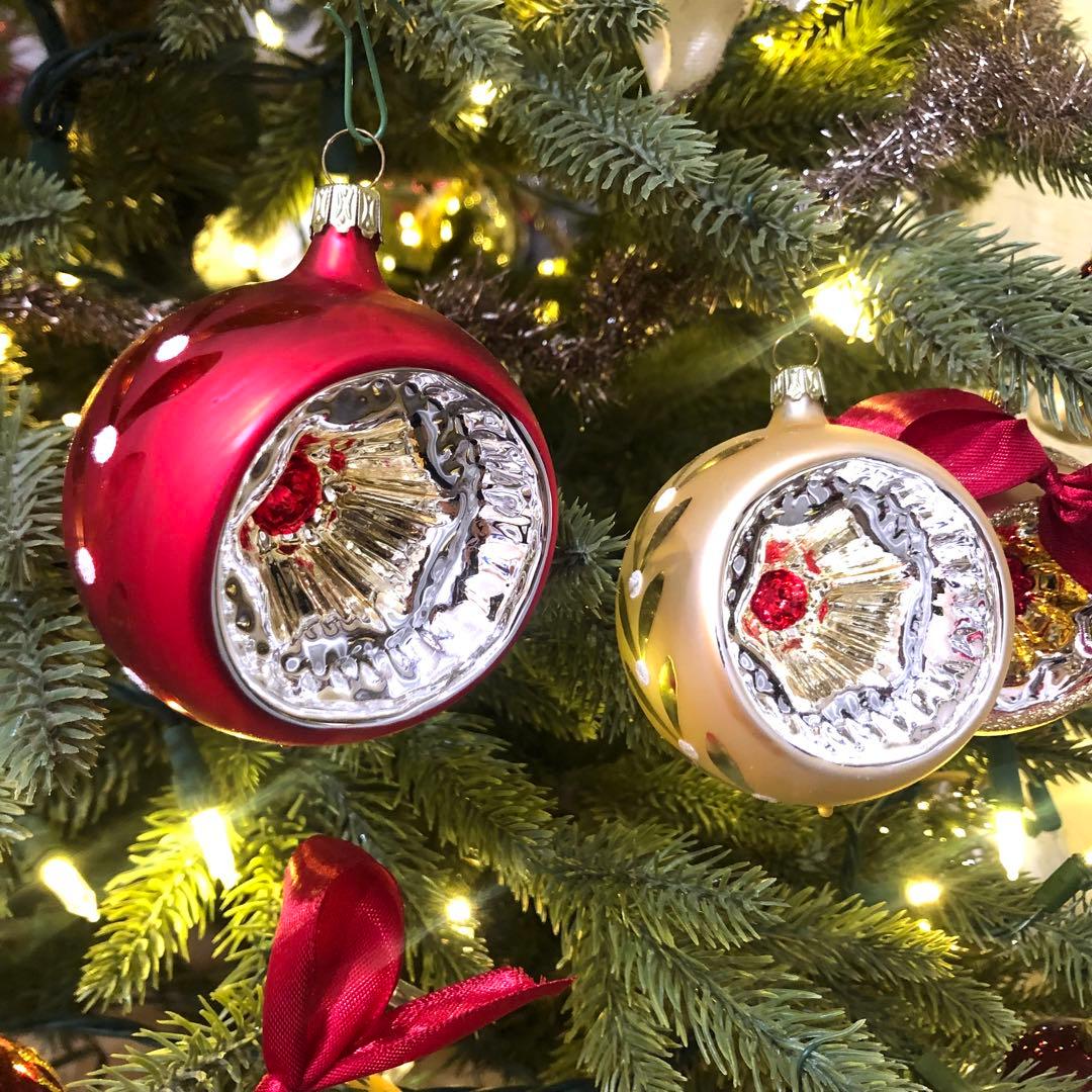 ドイツ　リフレクターオーナメント　8cm レッド　ゴールド　7cmシルバー　3個