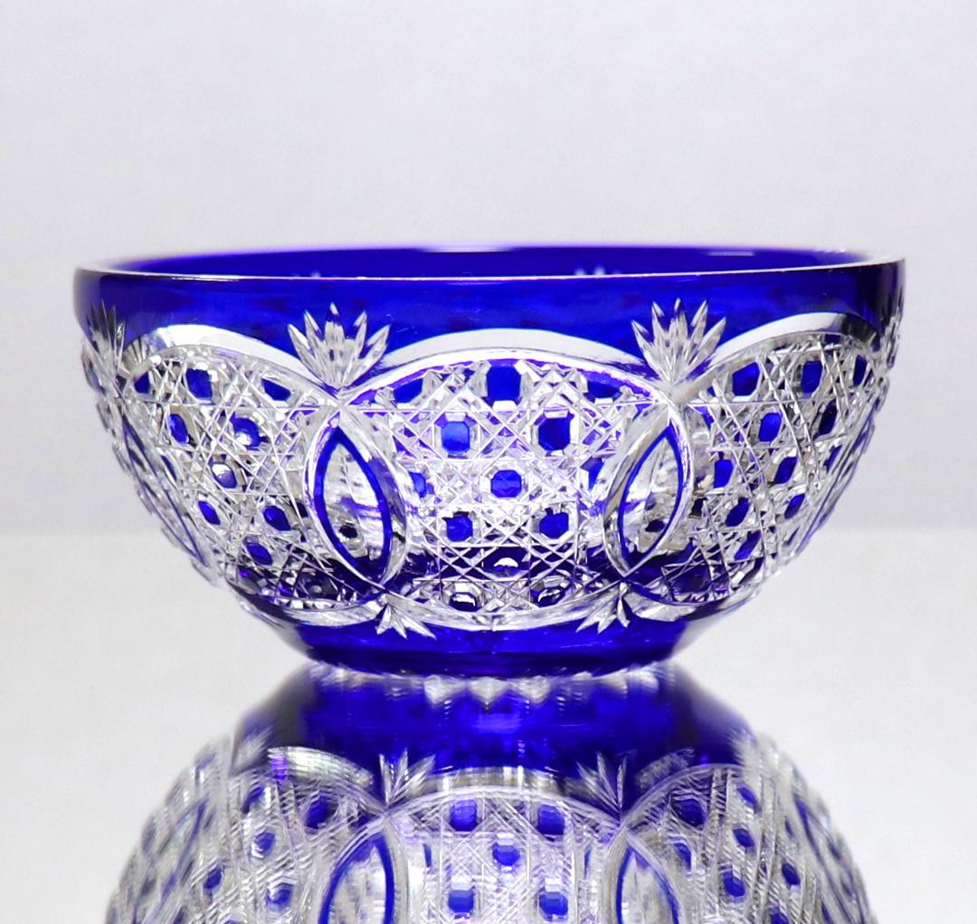 オールド・バカラ 最上級 青色被せガラス 切子小鉢 懐石料理 ボウル ディアマン