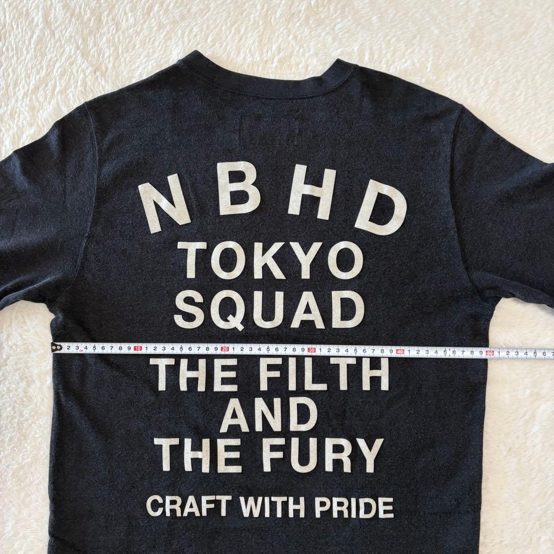 ネイバーフッド 綿×レーヨン リブ付き長袖T 1ポイント刺繍＋フロッキープリント