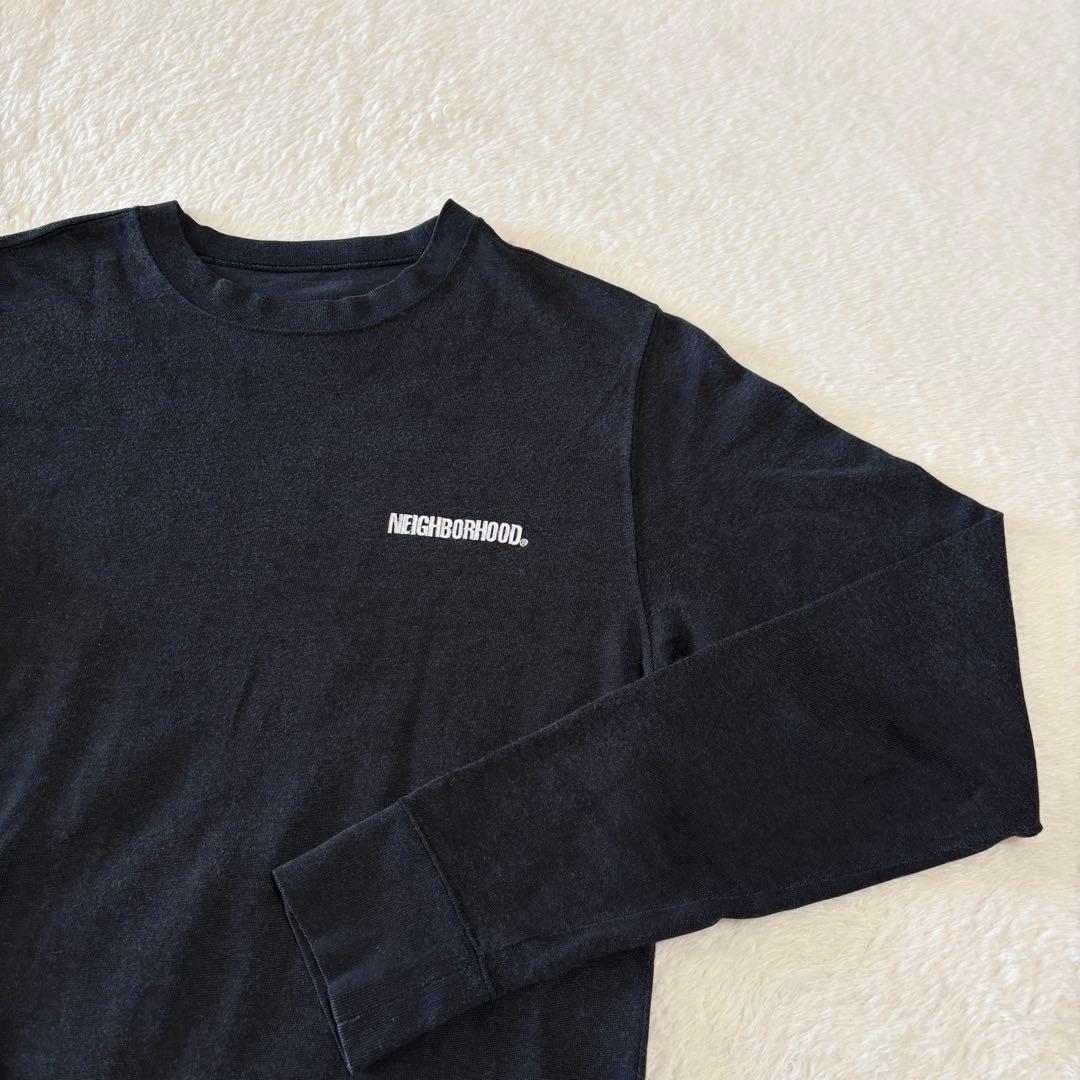 ネイバーフッド 綿×レーヨン リブ付き長袖T 1ポイント刺繍＋フロッキープリント