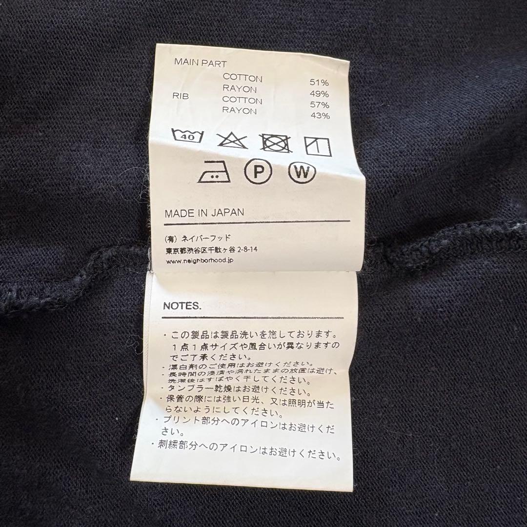 ネイバーフッド 綿×レーヨン リブ付き長袖T 1ポイント刺繍＋フロッキープリント