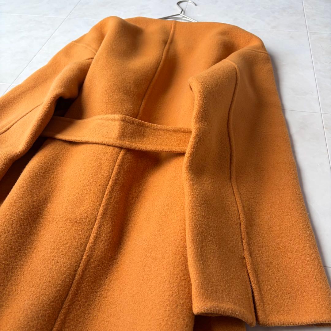 スピックアンドスパン ウール ノーカラーロングコート オレンジ 38 M ベルト