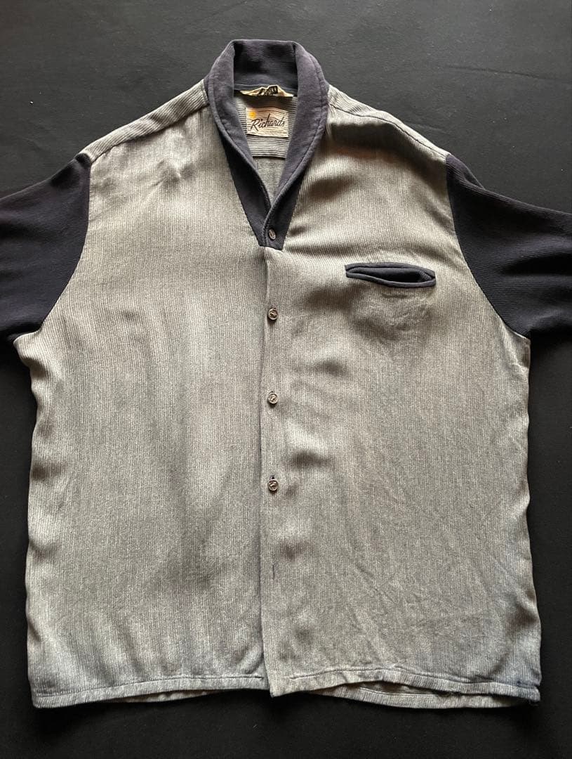50's Richardsヘチマ襟ネイビー×グレー切替シャツ