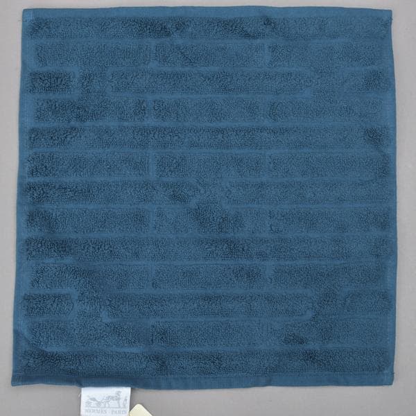 未使用◇エルメス カレ・タオル ラビリンス ハンドタオル コットン ブルー 箱付