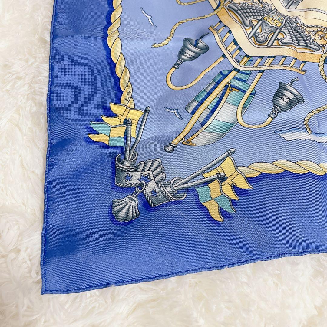 極美品　エルメス　カレ90 RAILING 船の手摺　シルク　スカーフ