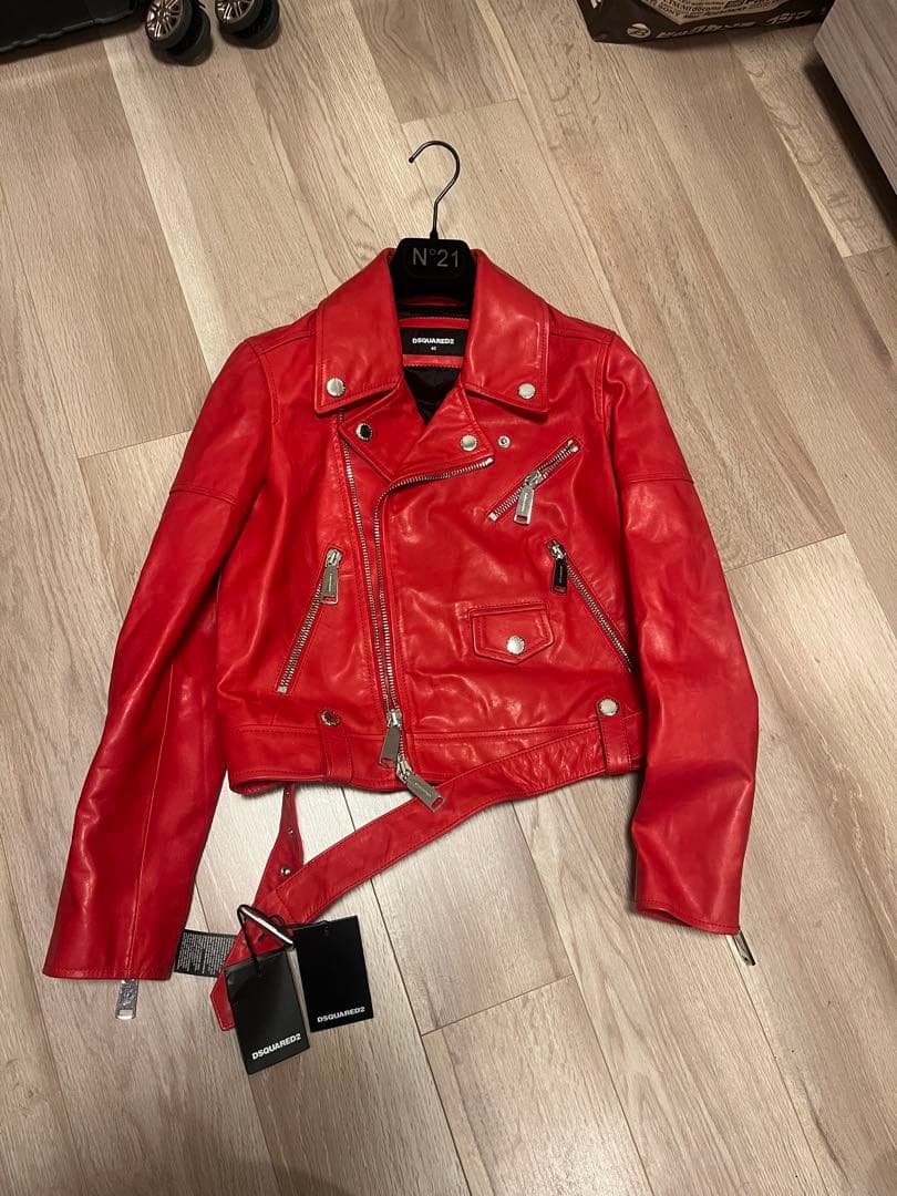 DSQUARED2 レッド ダブルライダースジャケット 40