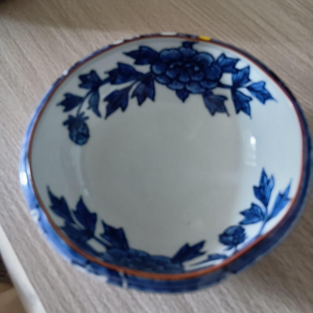 【美品】清水焼・京焼☆秀峰☆中鉢☆青色の牡丹と蝶々